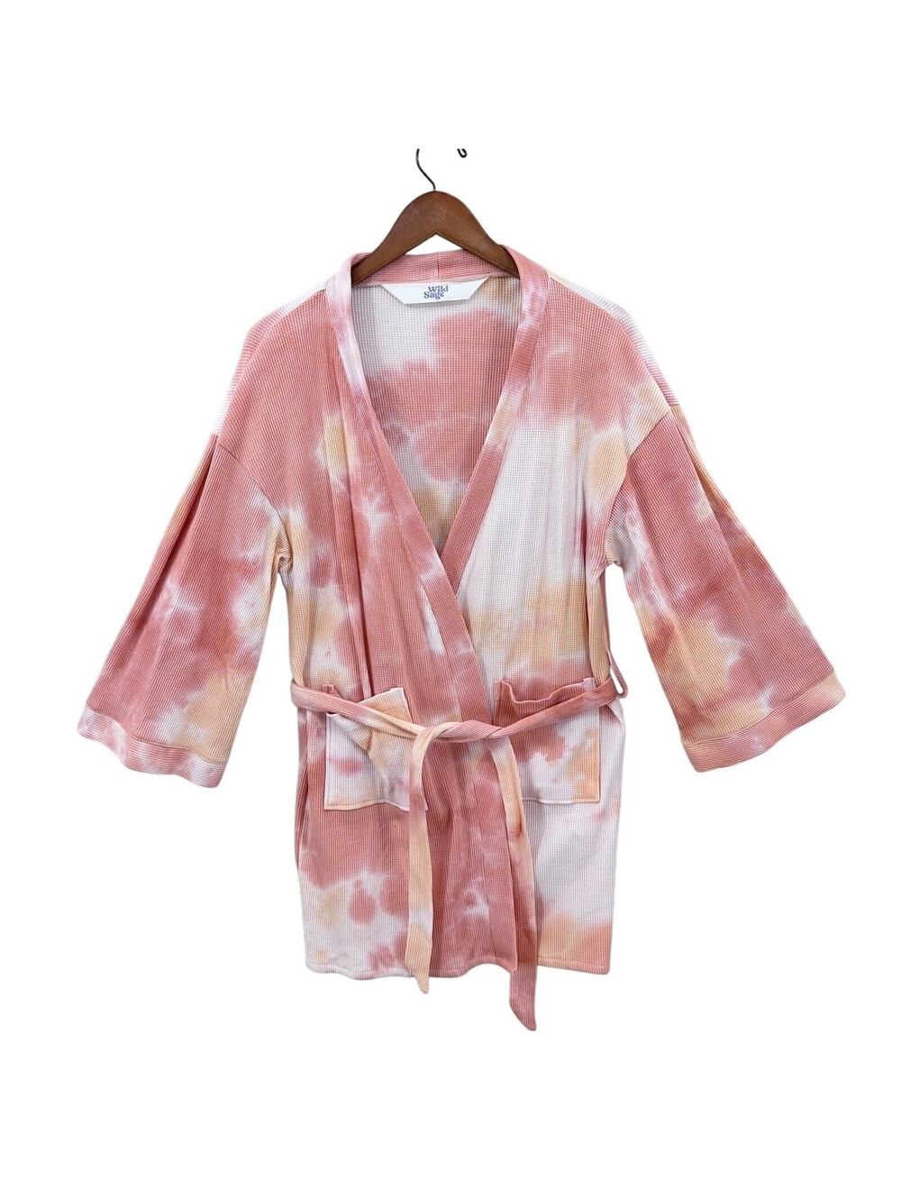 WILD SAGE Robe Womens S/M Tie Dye Waffle Knit Coral Orange X850